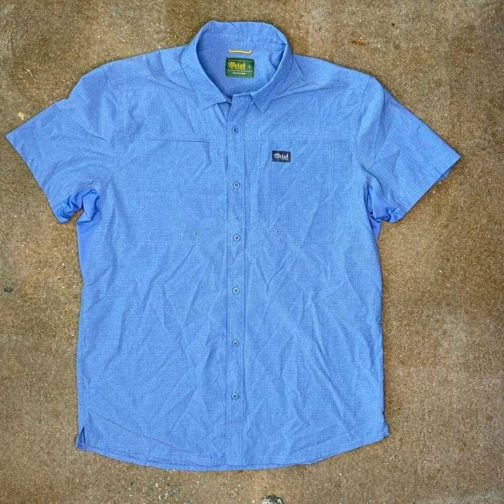 Marsh Wear Button Up Shirt Mens Large Blue Short Sleeve Fishing Outdoor